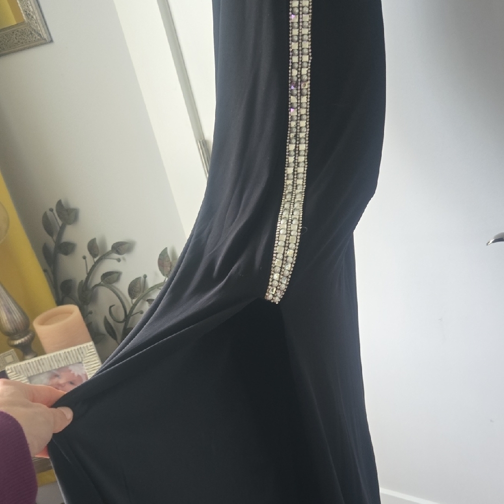 Jump Black Sleeveless Halter Sheath Dress With Silver Embellishments & Slit - Picture 3 of 5